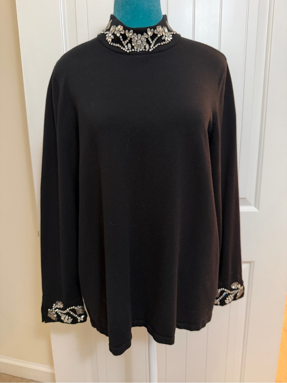 Chico's Black Embellished Mock Neck Sweater Sz 3 (XL)